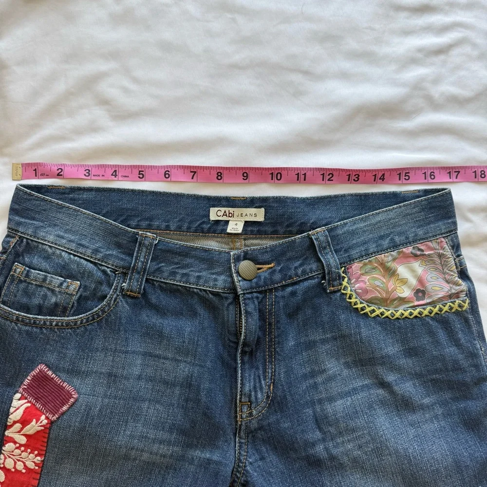CAbi Patchwork Boyfriend Cropped Jeans Denim Pant Boho Indie Colorful Art Sz 4 - Picture 3 of 7